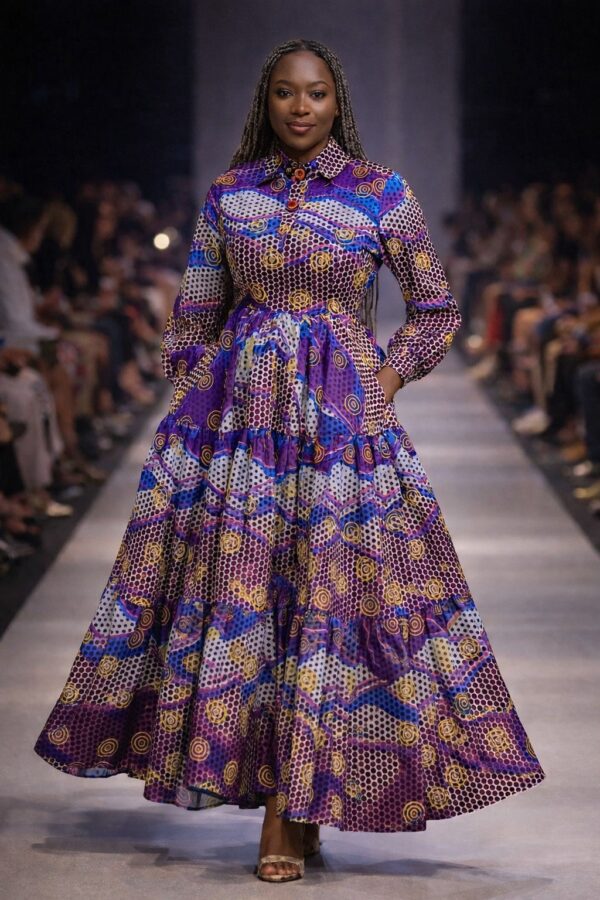 Royal Indigo Ankara Tiered Shirt Dress