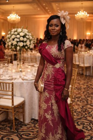 Ruby Elegance Embroidered Evening Gown