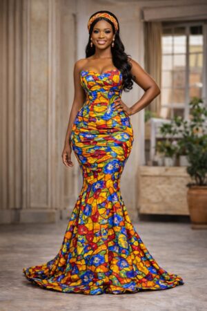 Golden Mosaic Strapless Mermaid Gown