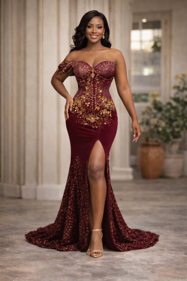 Burgundy Royale Embellished Corset Gown
