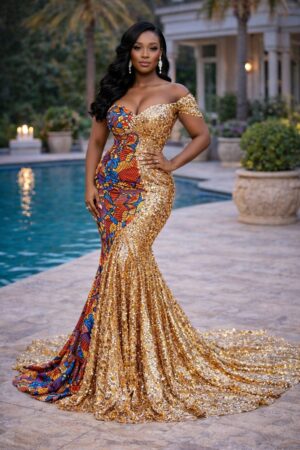 Golden Dynasty Ankara Sequin Couture Gown
